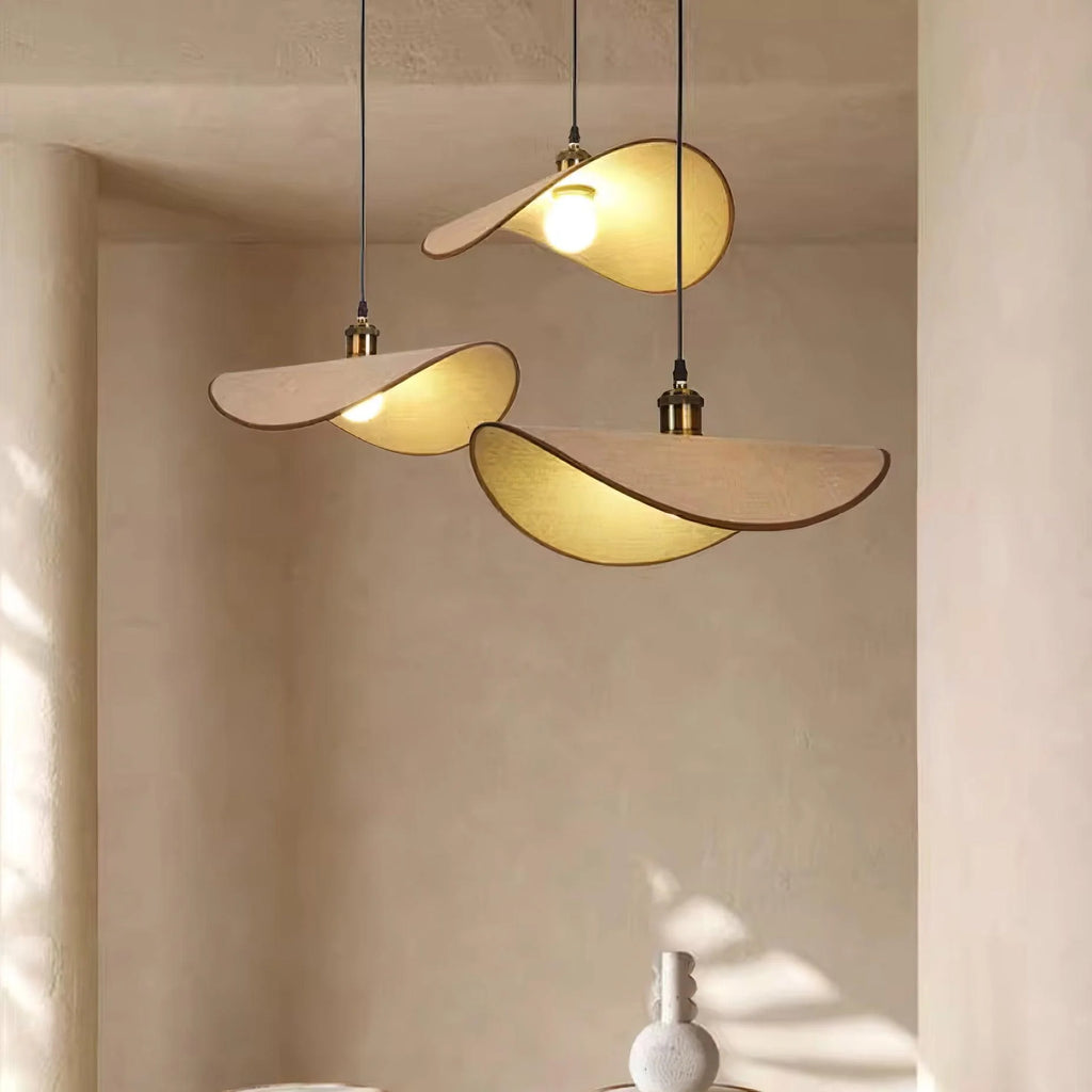 Pendant Lamp | Linen Fabric Shade & Walnut Accent | Dia 35–50 cm