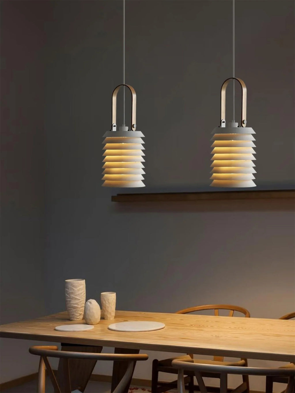 Pendant Lamp | Minimalist Lantern Iron Body & Wood Finish | 20.5 cm Diameter