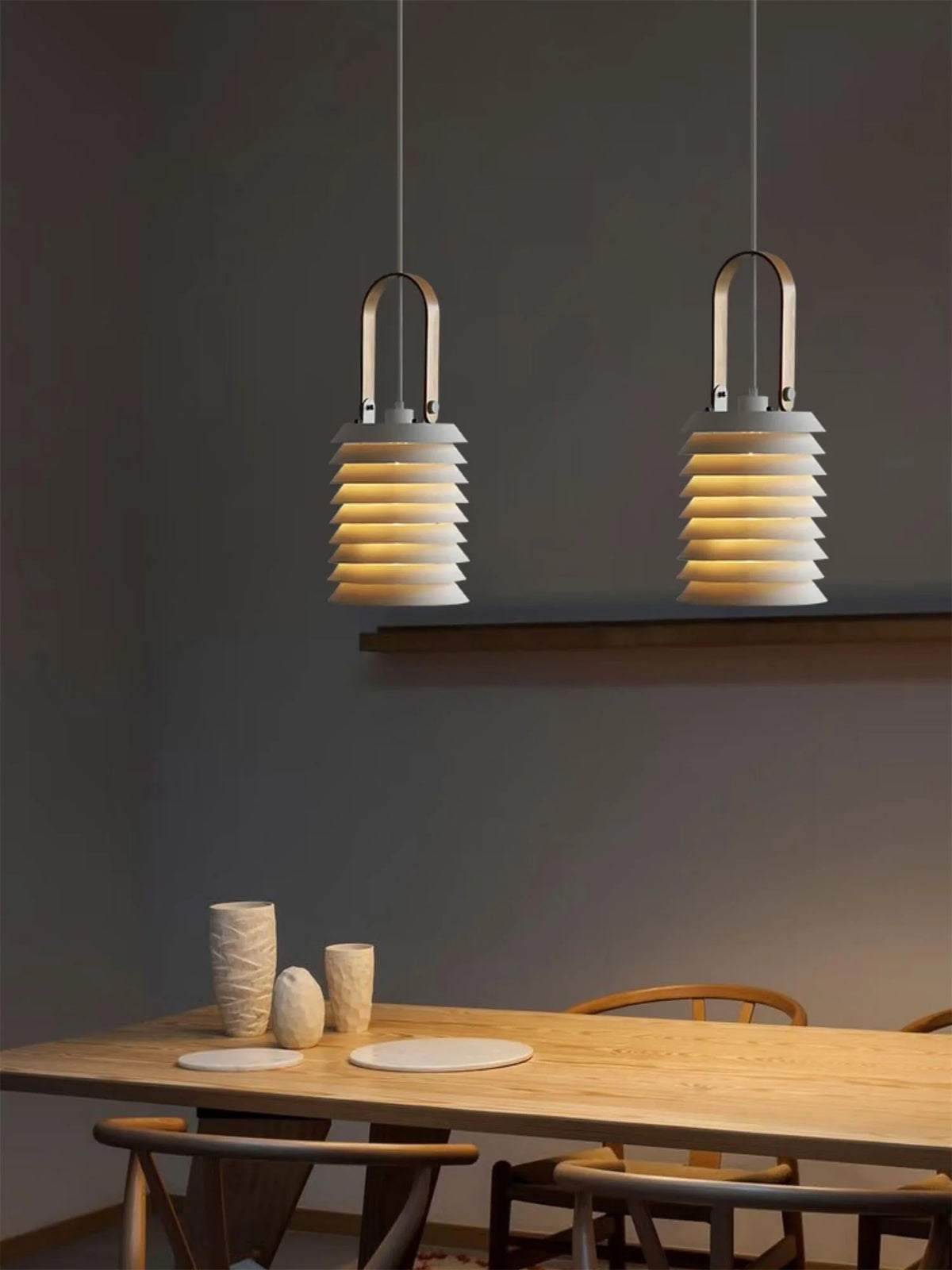 Pendant Lamp | Minimalist Lantern Iron Body & Wood Finish | 20.5 cm Diameter