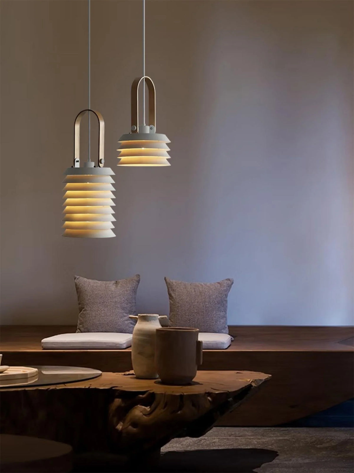 Pendant Lamp | Minimalist Lantern Iron Body & Wood Finish | 20.5 cm Diameter