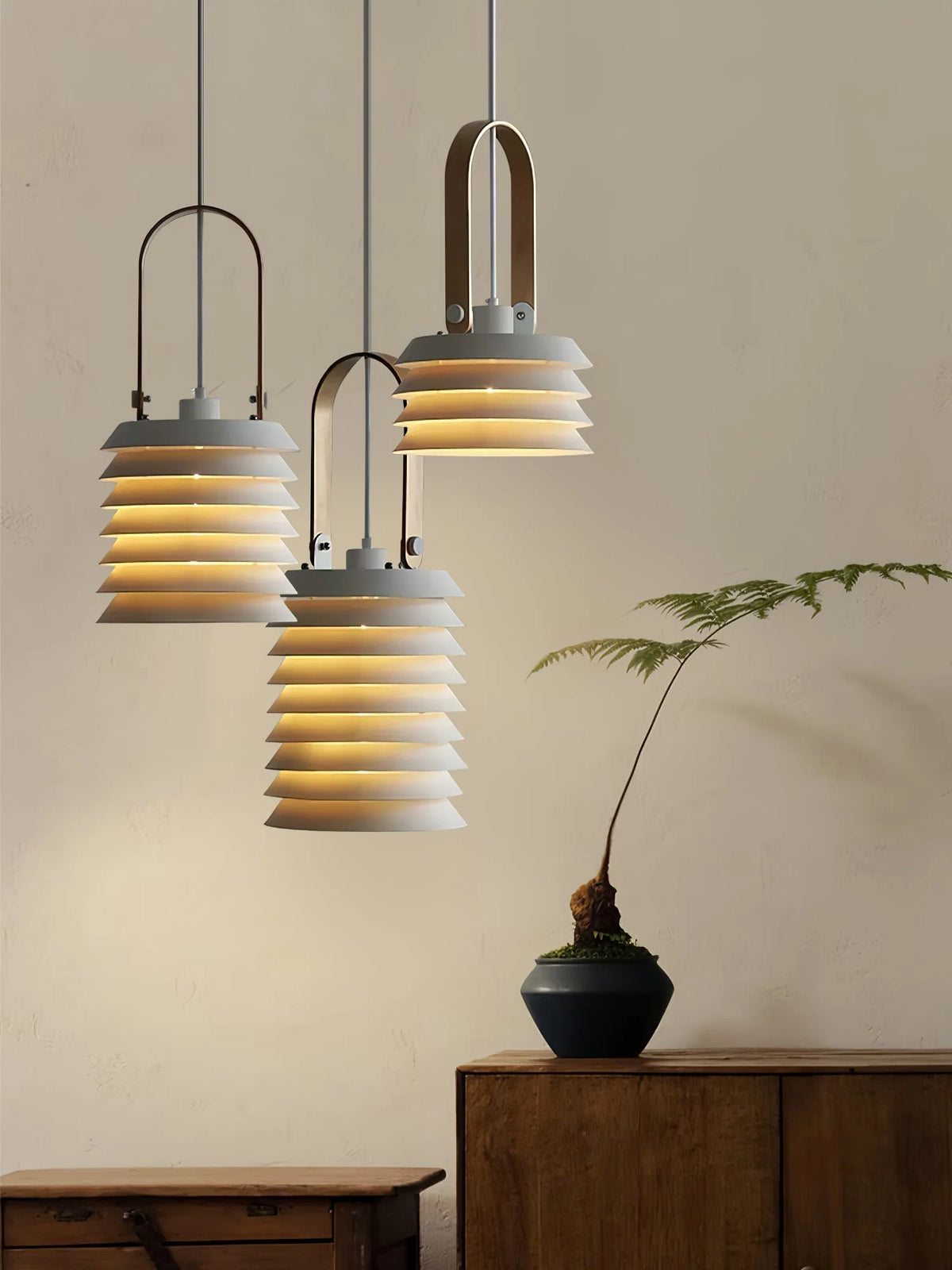 Pendant Lamp | Minimalist Lantern Iron Body & Wood Finish | 20.5 cm Diameter