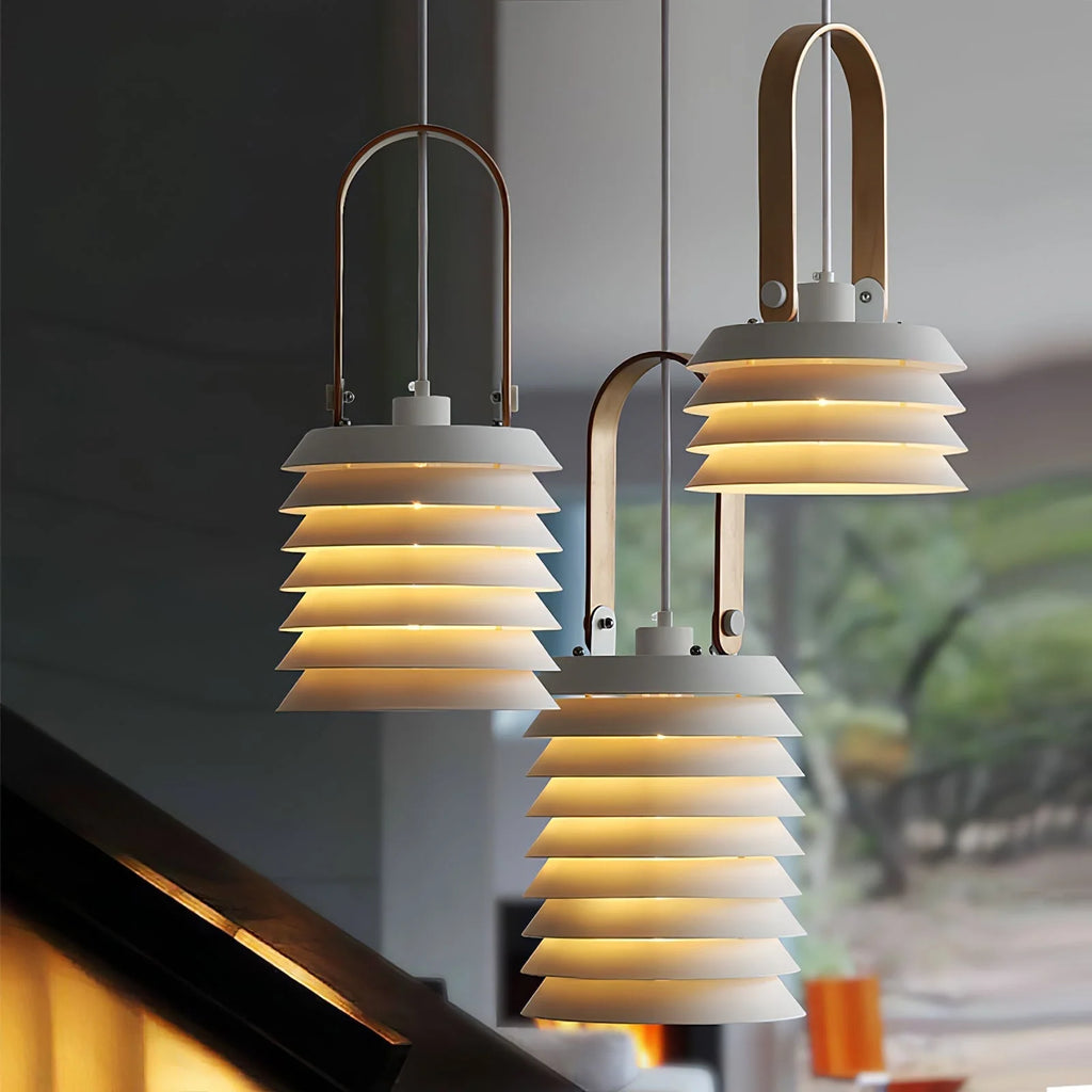 Pendant Lamp | Minimalist Lantern Iron Body & Wood Finish | 20.5 cm Diameter