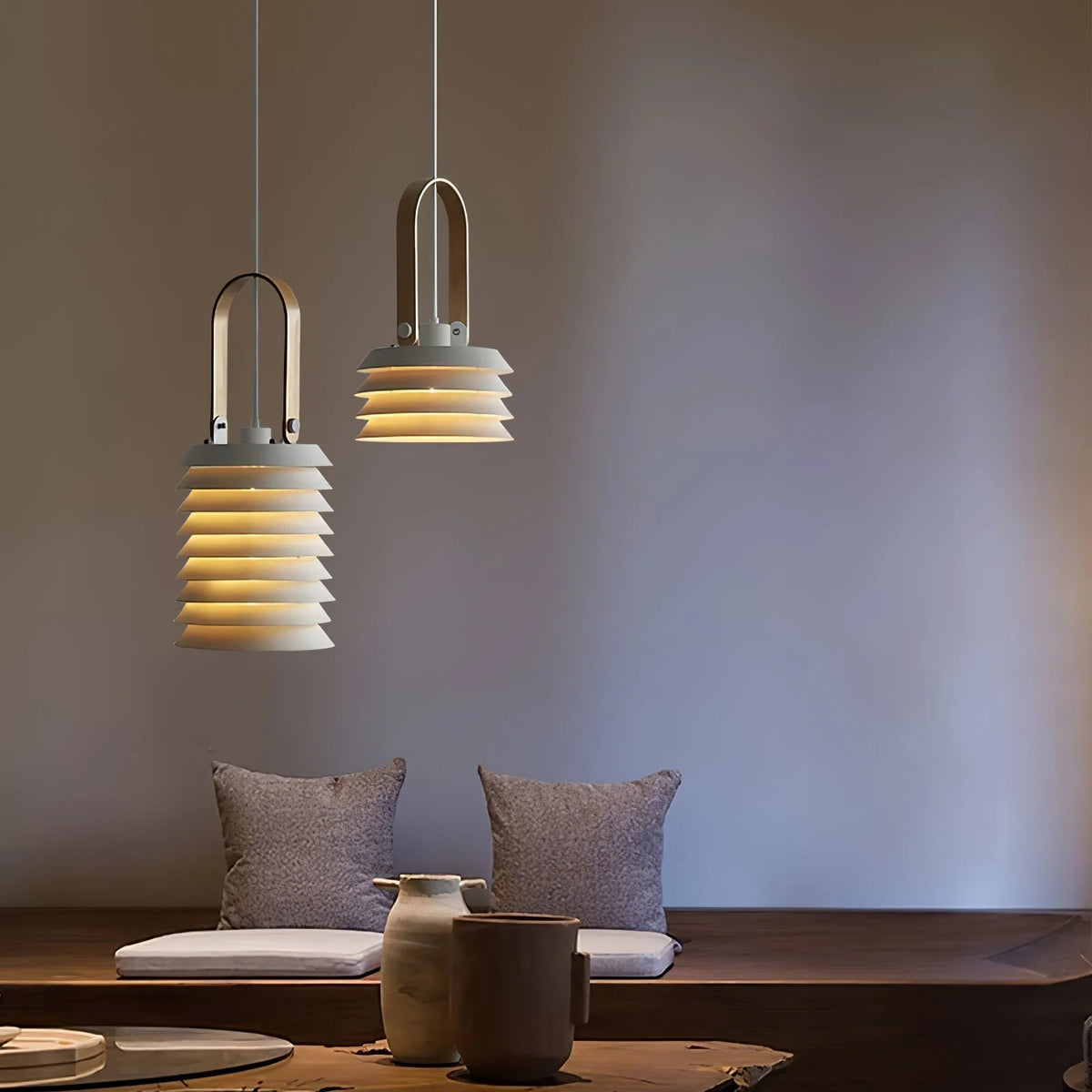 Pendant Lamp | Minimalist Lantern Iron Body & Wood Finish | 20.5 cm Diameter