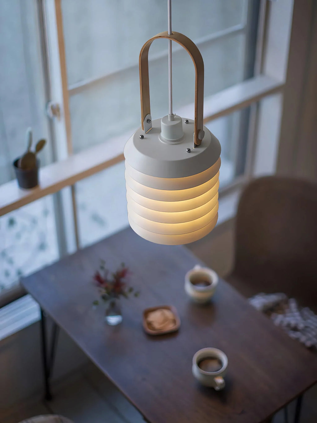 Pendant Lamp | Minimalist Lantern Iron Body & Wood Finish | 20.5 cm Diameter