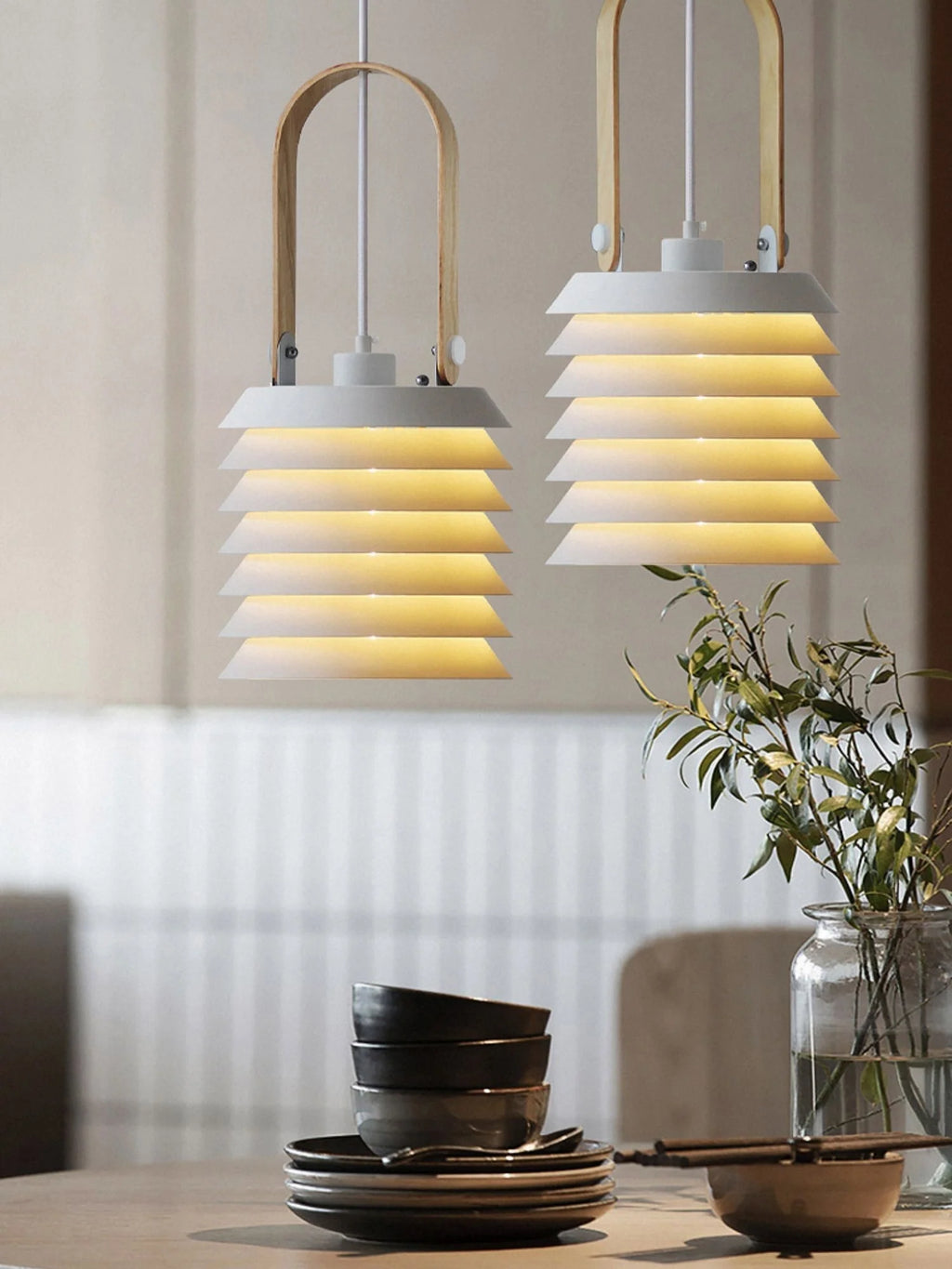 Pendant Lamp | Minimalist Lantern Iron Body & Wood Finish | 20.5 cm Diameter