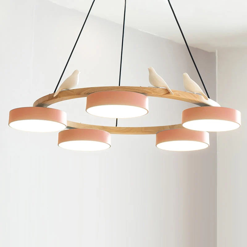 Pendant Lamp | Sculptural Bird Design & Metal & Wood | Adjustable Cord