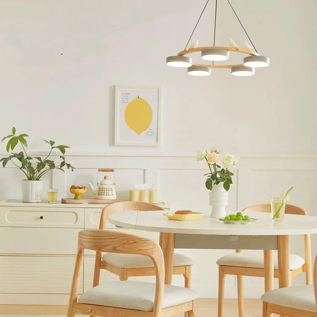 Pendant Lamp | Sculptural Bird Design & Metal & Wood | Adjustable Cord