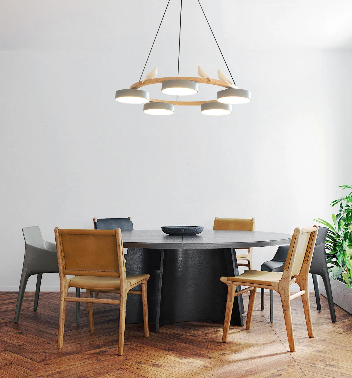 Pendant Lamp | Sculptural Bird Design & Metal & Wood | Adjustable Cord