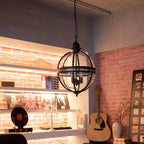 Pendant Lamp | Spherical Glass Globe & Rust Metal Frame