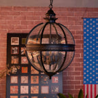 Pendant Lamp | Spherical Glass Globe & Rust Metal Frame