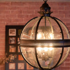 Pendant Lamp | Spherical Glass Globe & Rust Metal Frame