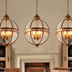 Pendant Lamp | Spherical Glass Globe & Rust Metal Frame