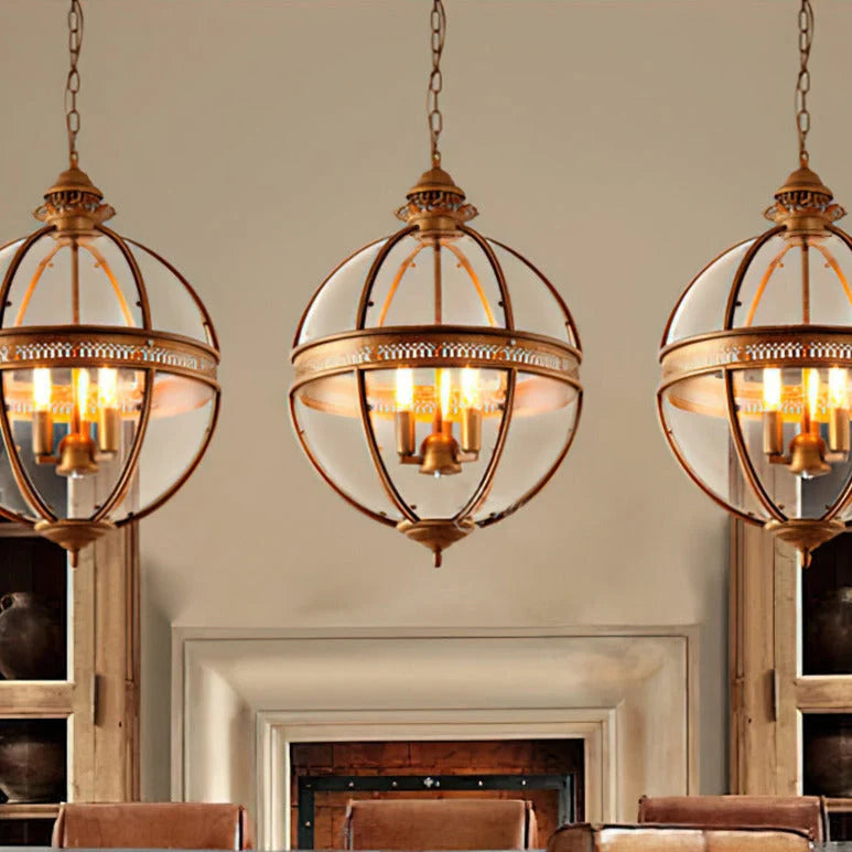 Pendant Lamp | Spherical Glass Globe & Rust Metal Frame