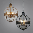 Pendant Lamp | Spherical Glass Globe & Rust Metal Frame