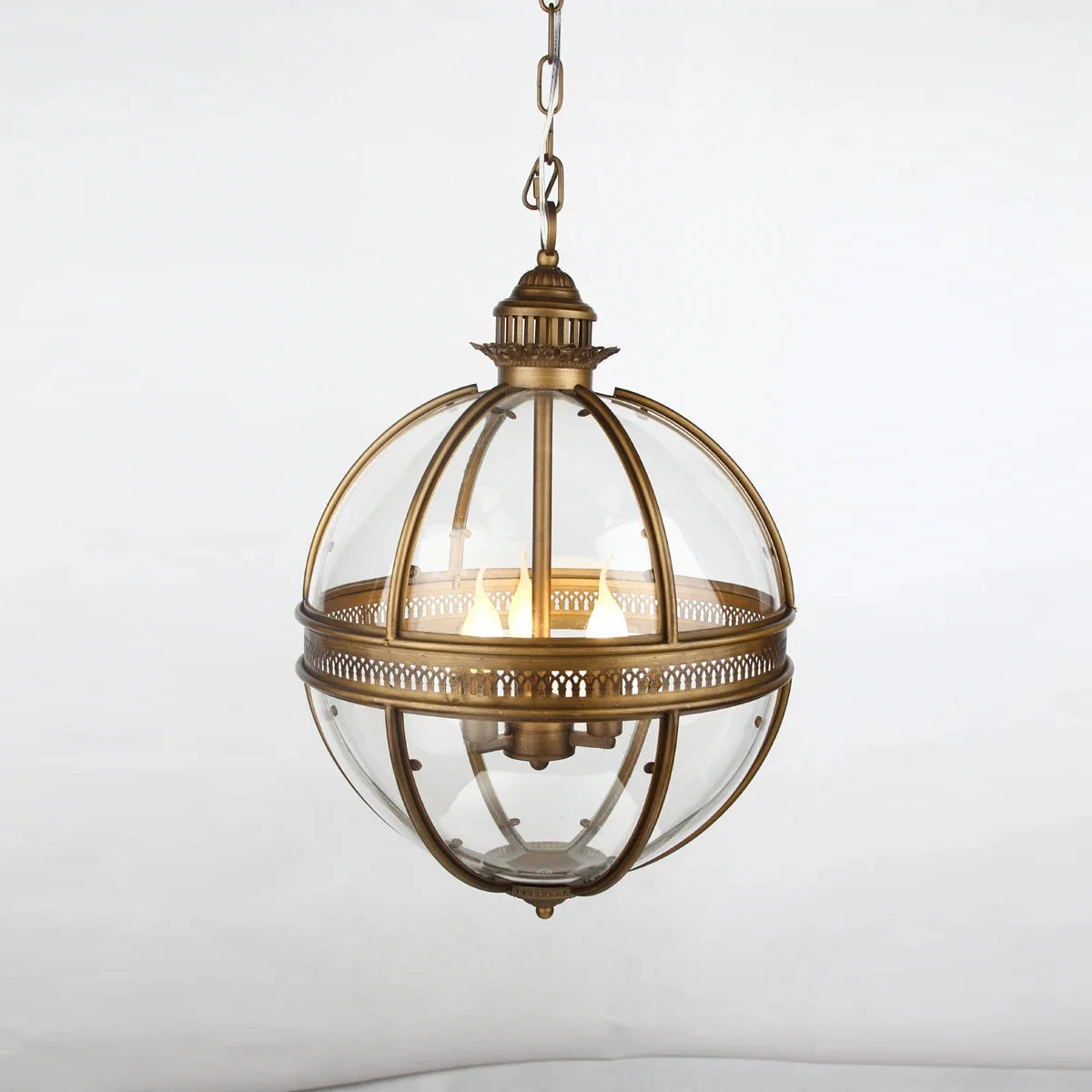 Pendant Lamp | Spherical Glass Globe & Rust Metal Frame