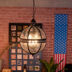 Pendant Lamp | Spherical Glass Globe & Rust Metal Frame