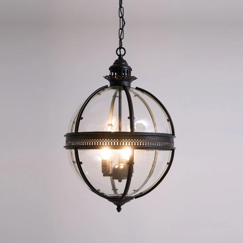 Pendant Lamp | Spherical Glass Globe & Rust Metal Frame