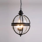 Pendant Lamp | Spherical Glass Globe & Rust Metal Frame