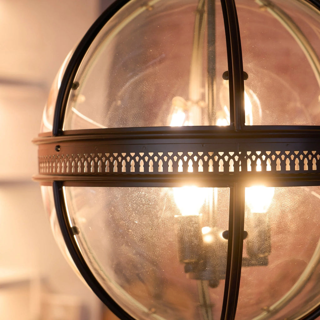 Pendant Lamp | Spherical Glass Globe & Rust Metal Frame