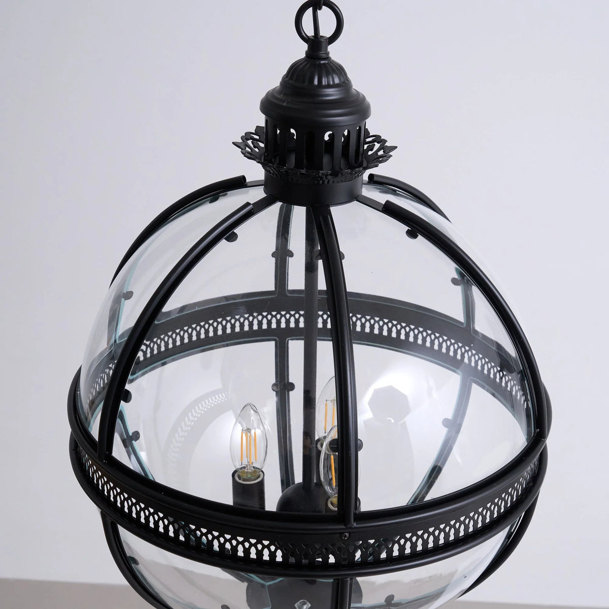 Pendant Lamp | Spherical Glass Globe & Rust Metal Frame