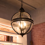 Pendant Lamp | Spherical Glass Globe & Rust Metal Frame