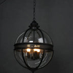 Pendant Lamp | Spherical Glass Globe & Rust Metal Frame