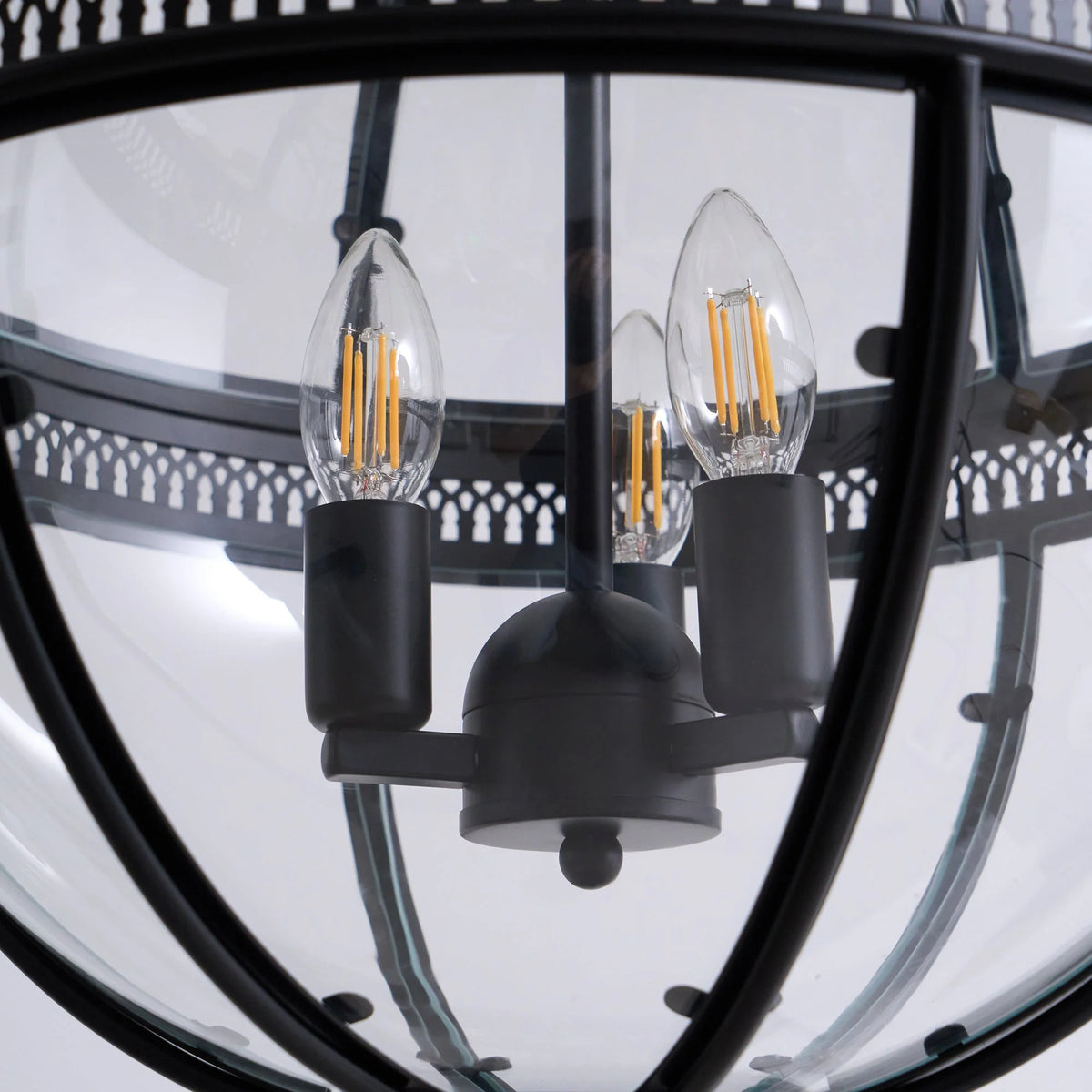 Pendant Lamp | Spherical Glass Globe & Rust Metal Frame