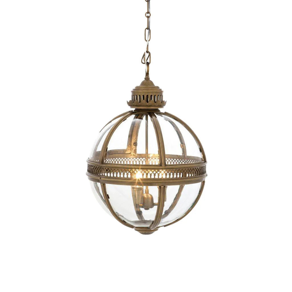 Pendant Lamp | Spherical Glass Globe & Rust Metal Frame