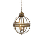 Pendant Lamp | Spherical Glass Globe & Rust Metal Frame