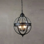 Pendant Lamp | Spherical Glass Globe & Rust Metal Frame