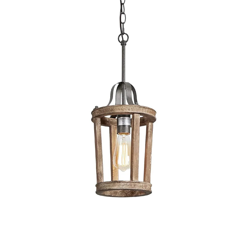 Pendant Lamp | Vintage Industrial Solid Wood & Metal | 20 cm Diameter
