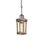 Pendant Lamp | Vintage Industrial Solid Wood & Metal | 20 cm Diameter
