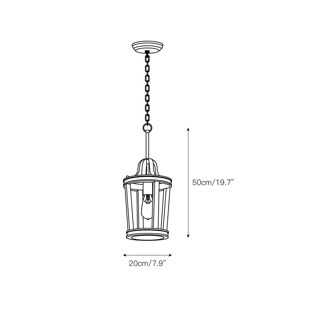 Pendant Lamp | Vintage Industrial Solid Wood & Metal | 20 cm Diameter
