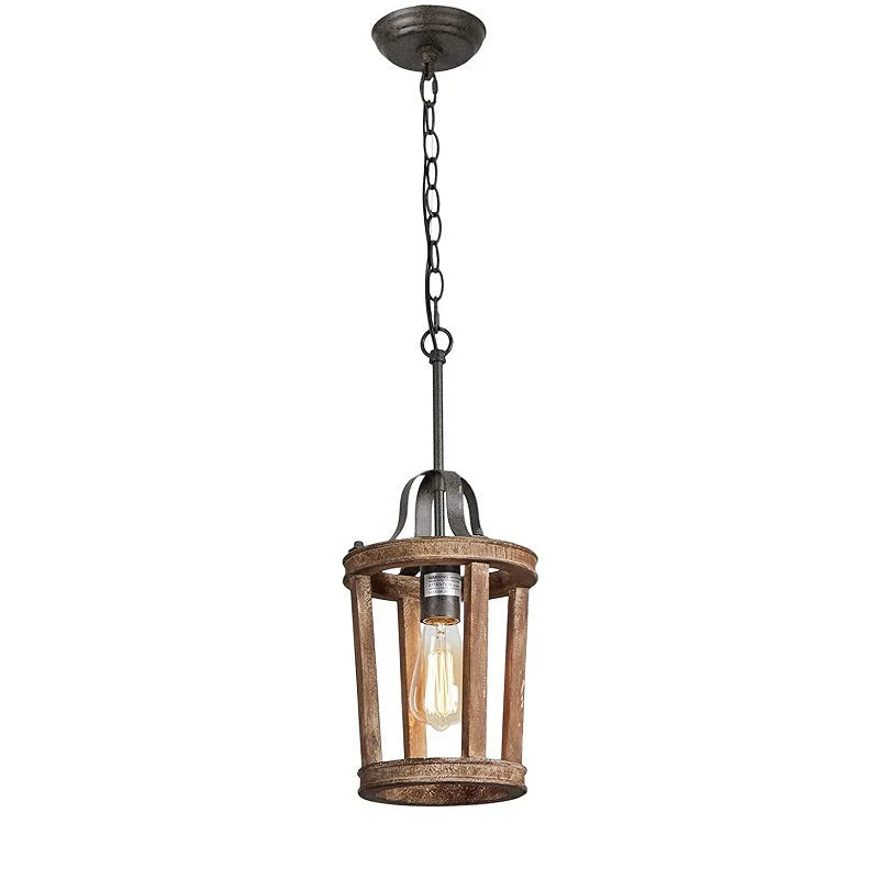 Pendant Lamp | Vintage Industrial Solid Wood & Metal | 20 cm Diameter