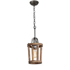 Pendant Lamp | Vintage Industrial Solid Wood & Metal | 20 cm Diameter