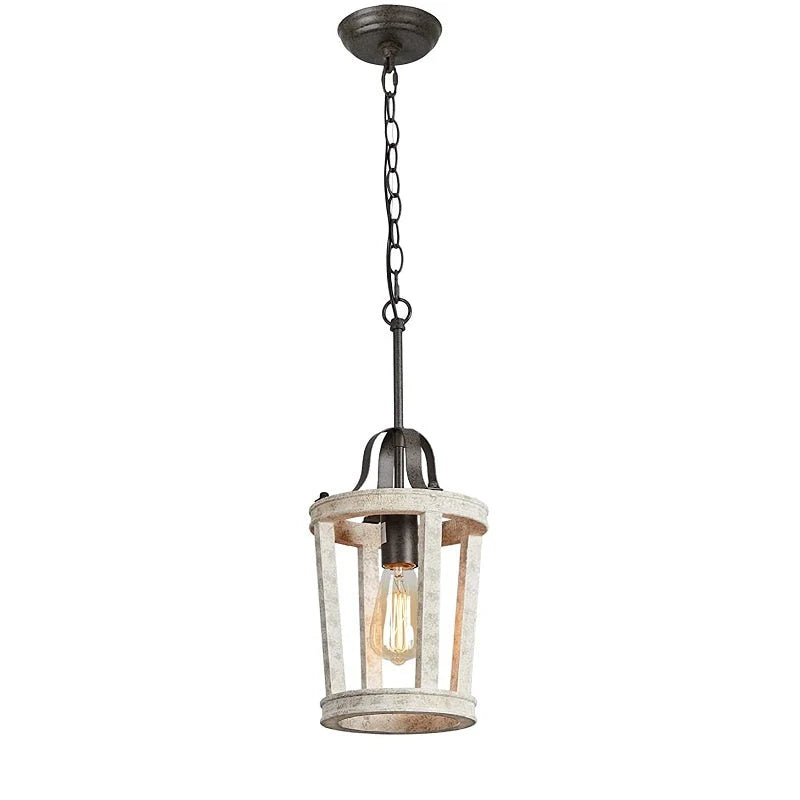 Pendant Lamp | Vintage Industrial Solid Wood & Metal | 20 cm Diameter