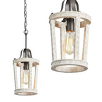 Pendant Lamp | Vintage Industrial Solid Wood & Metal | 20 cm Diameter
