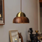 Pendant Lamp | Walnut Wood & Brass Accents | E26/E27 Socket