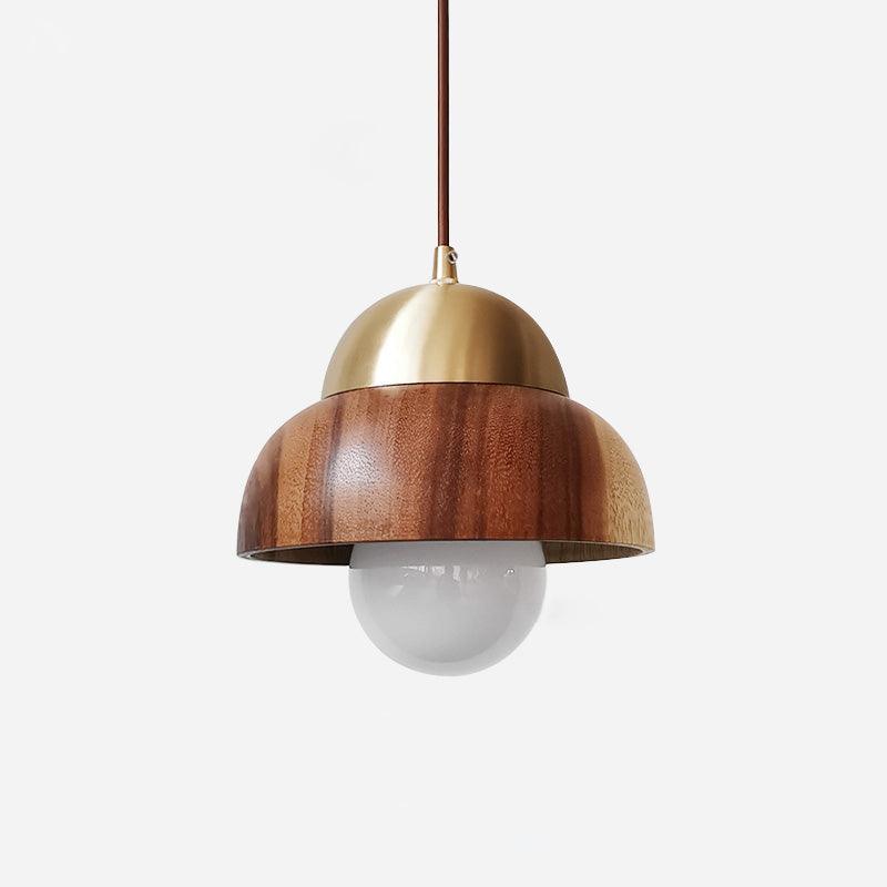 Pendant Lamp | Walnut Wood & Brass Accents | E26/E27 Socket