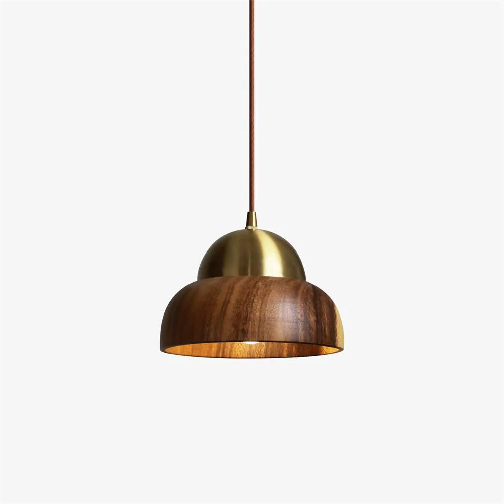 Pendant Lamp | Walnut Wood & Brass Accents | E26/E27 Socket