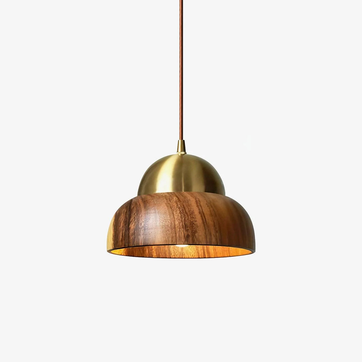 Pendant Lamp | Walnut Wood & Brass Accents | E26/E27 Socket