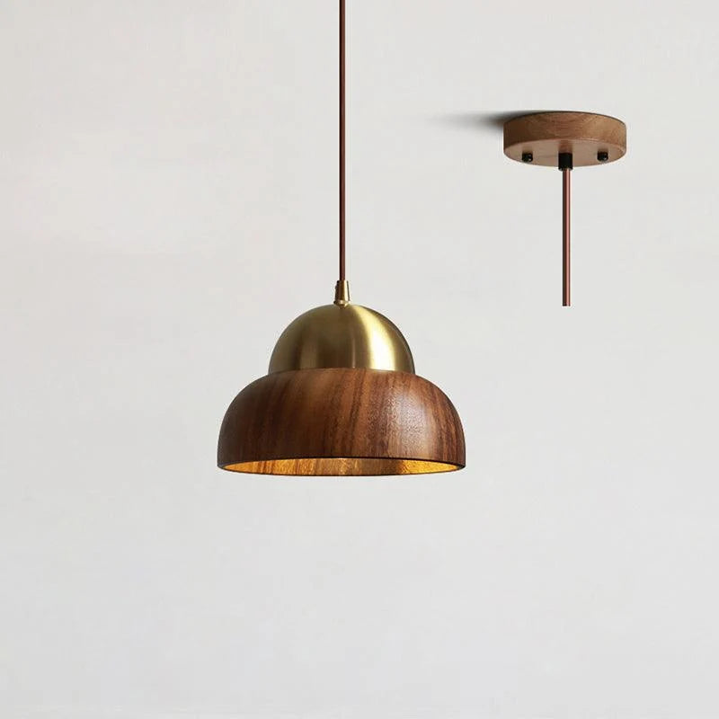 Pendant Lamp | Walnut Wood & Brass Accents | E26/E27 Socket