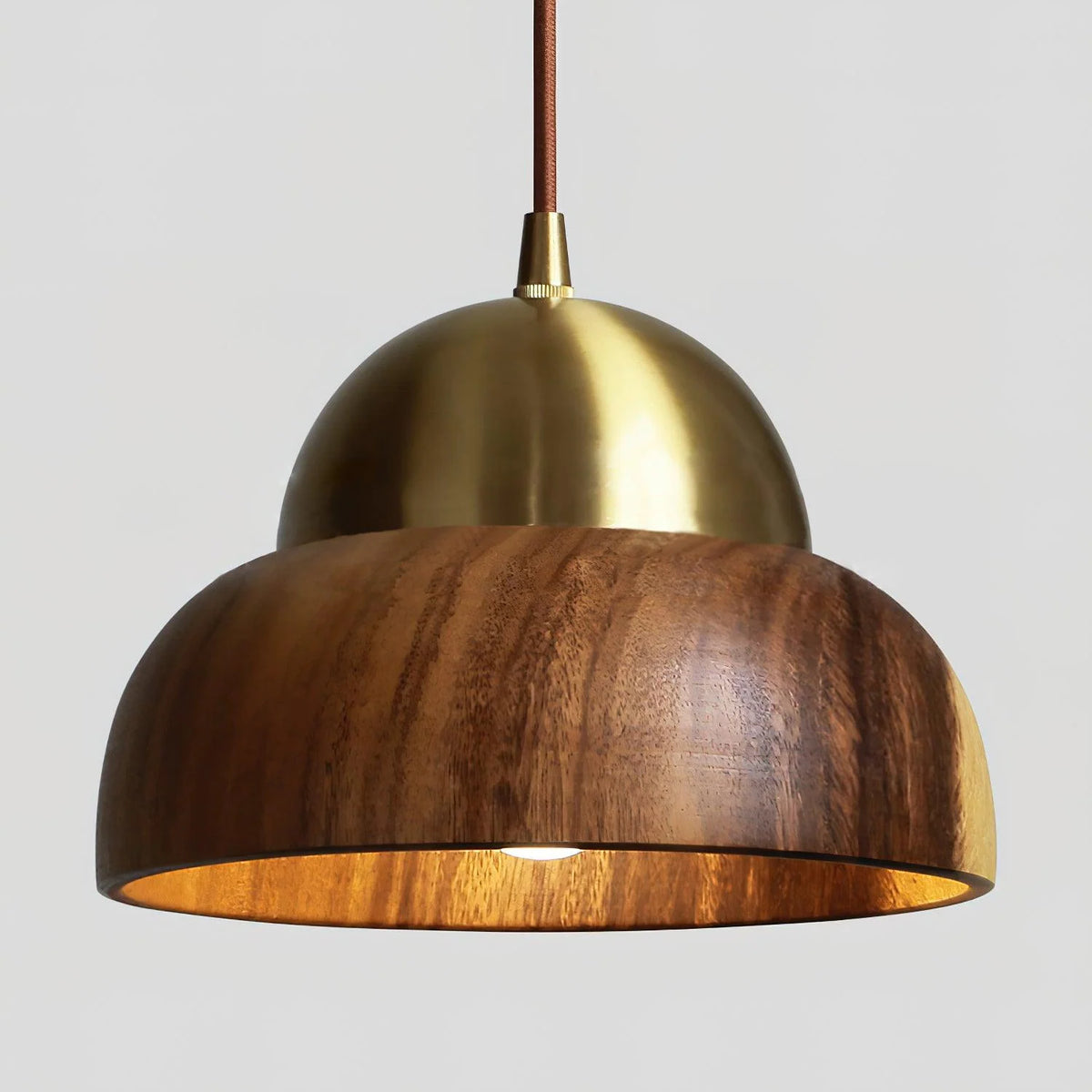 Pendant Lamp | Walnut Wood & Brass Accents | E26/E27 Socket