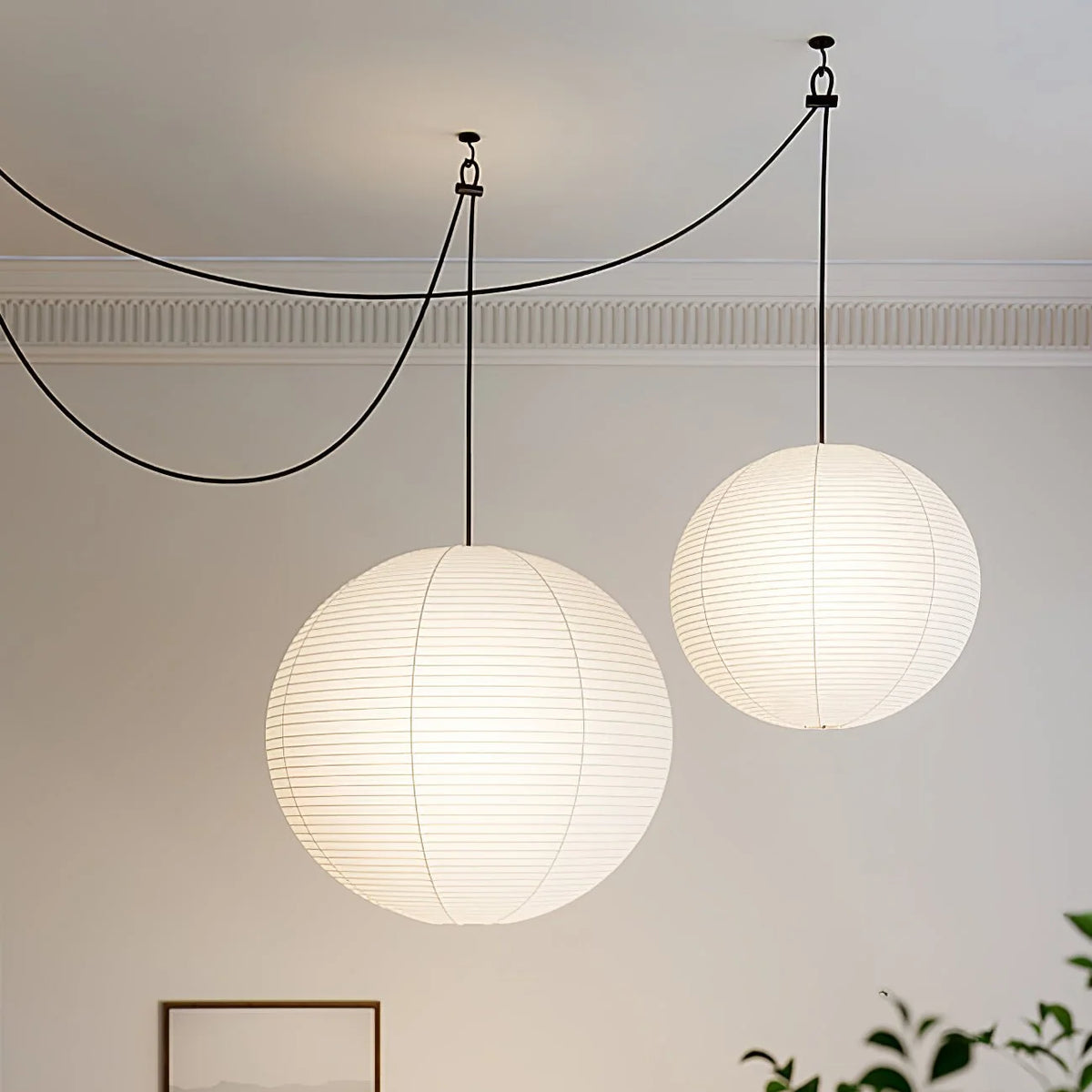Pendant Lamp | Washi Paper Shade & Metal Fixture | Adjustable Cord