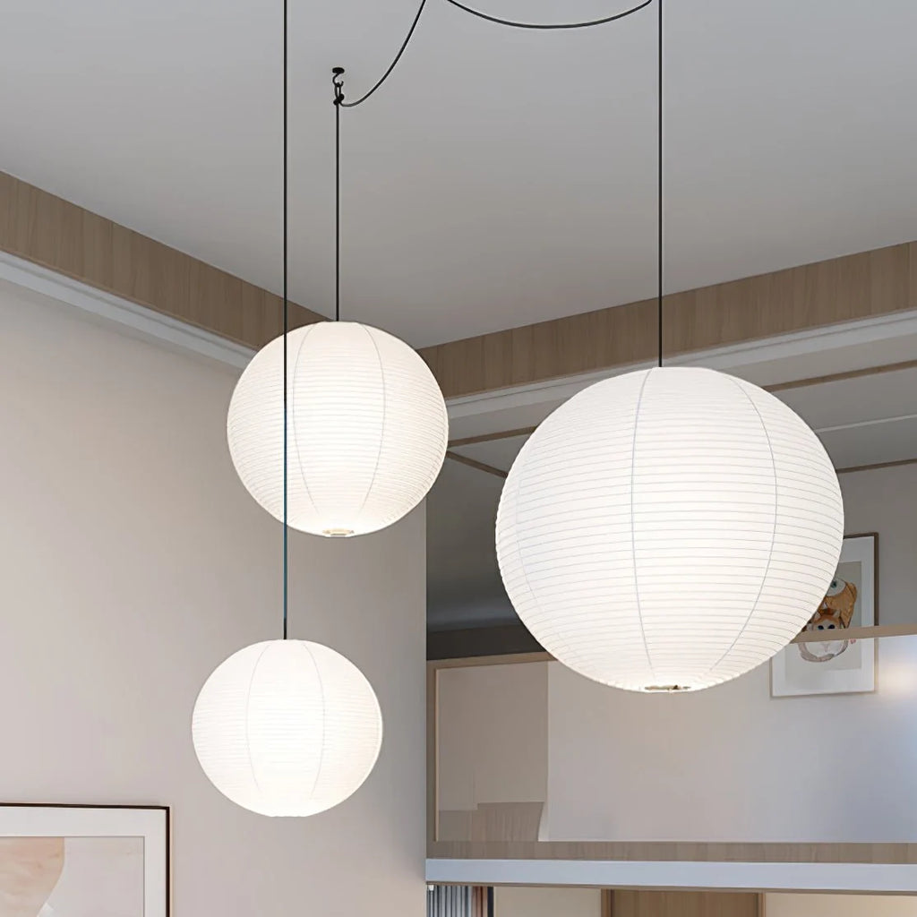 Pendant Lamp | Washi Paper Shade & Metal Fixture | Adjustable Cord