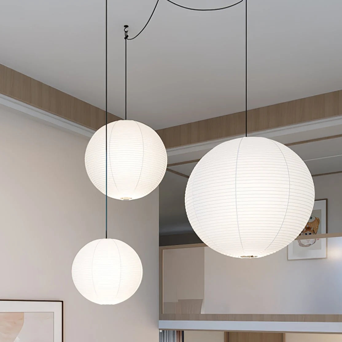 Pendant Lamp | Washi Paper Shade & Metal Fixture | Adjustable Cord