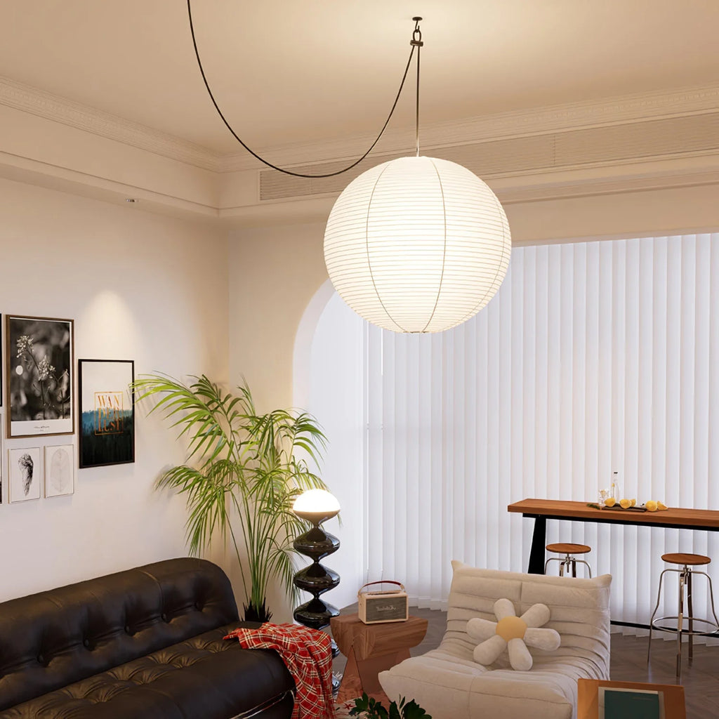 Pendant Lamp | Washi Paper Shade & Metal Fixture | Adjustable Cord