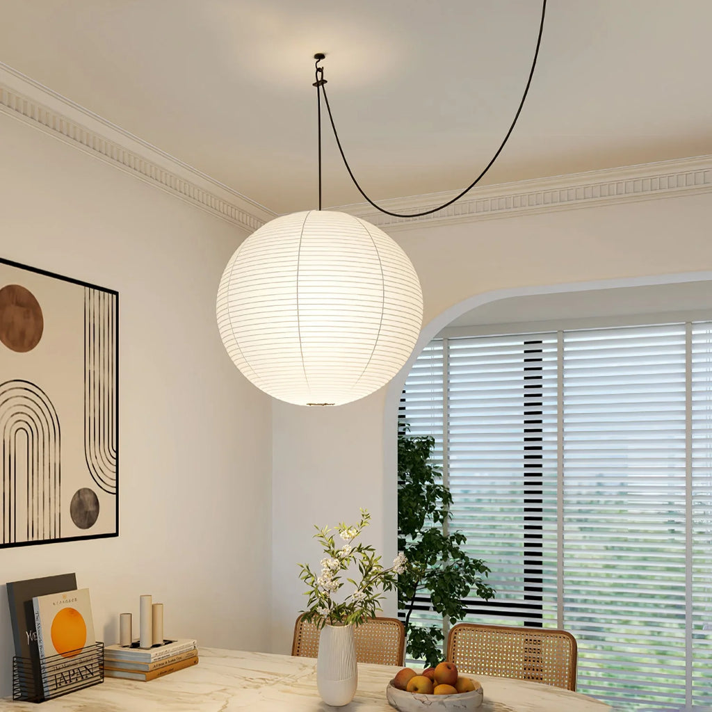 Pendant Lamp | Washi Paper Shade & Metal Fixture | Adjustable Cord