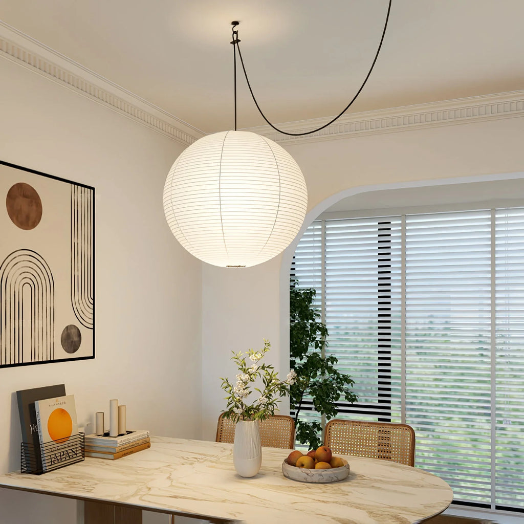 Pendant Lamp | Washi Paper Shade & Metal Fixture | Adjustable Cord