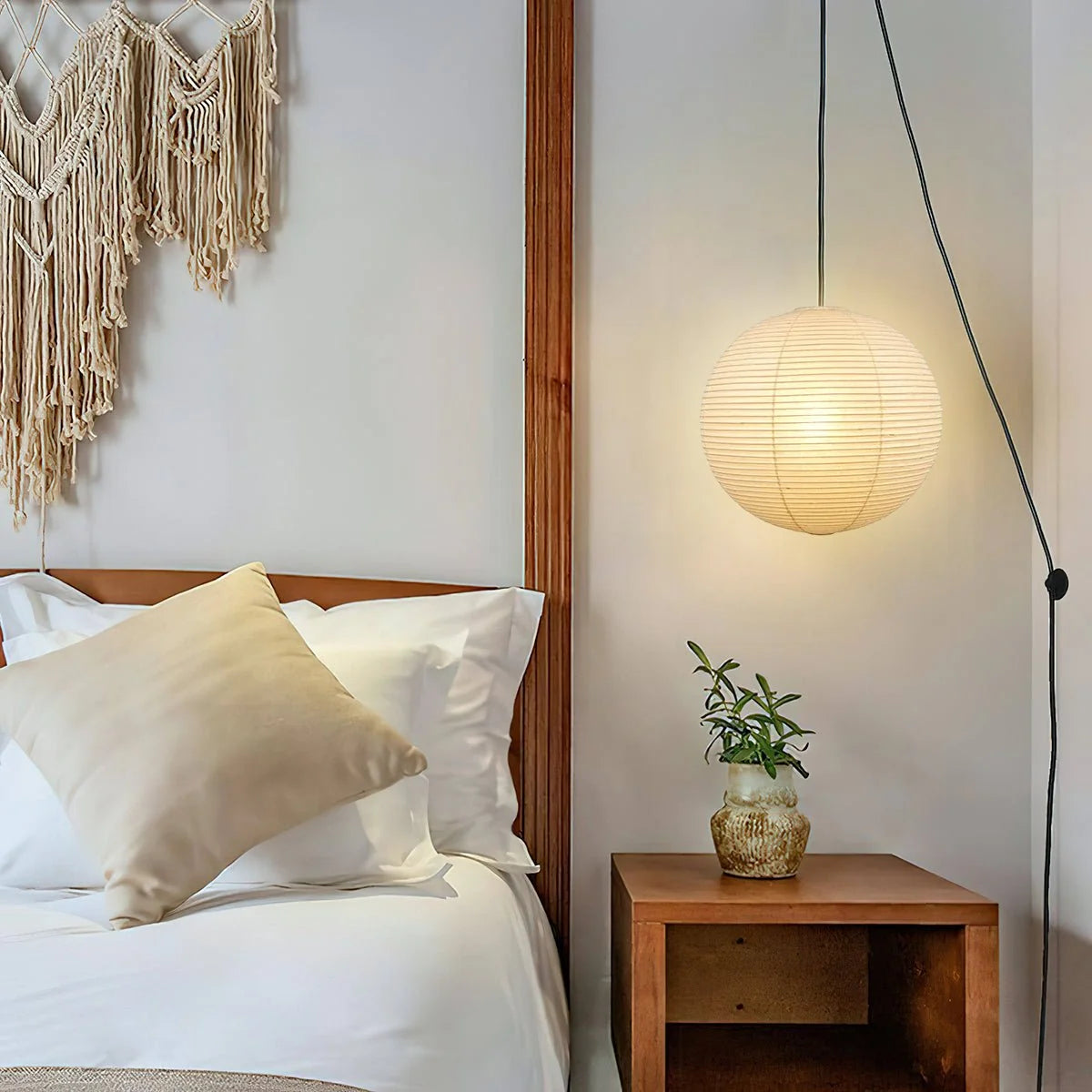 Pendant Lamp | Washi Paper Shade & Metal Fixture | Adjustable Cord